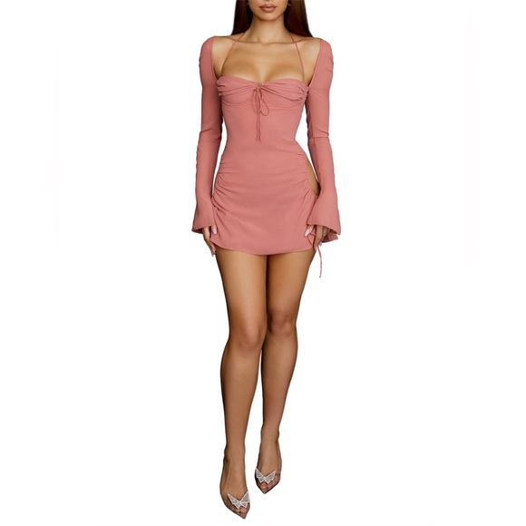 House of CB - BABY PINK CHIFFON CUTOUT HALTER MINI DRESS - Picture 5 of 5